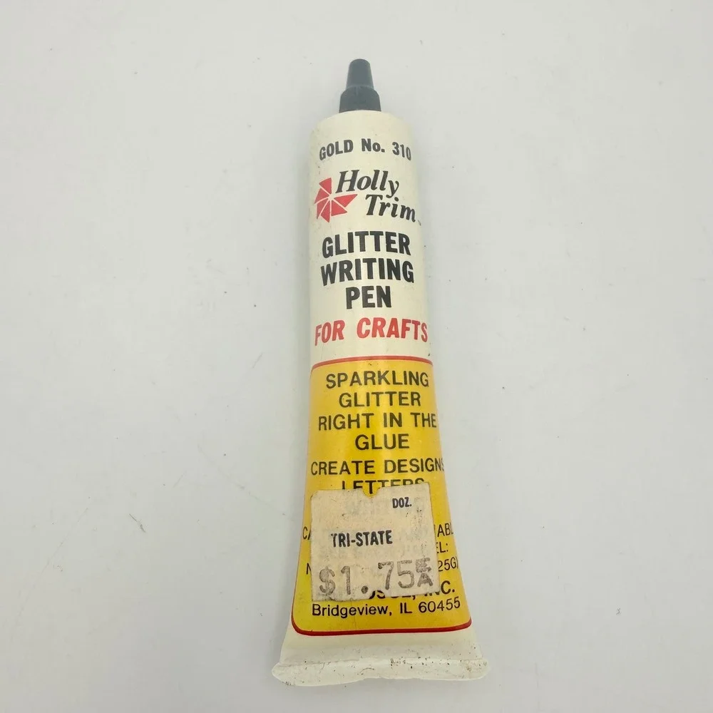 Vintage Holly Trim Gold Glitter Writing Pen No 310 Craft Glue Squeeze Tube 25g
